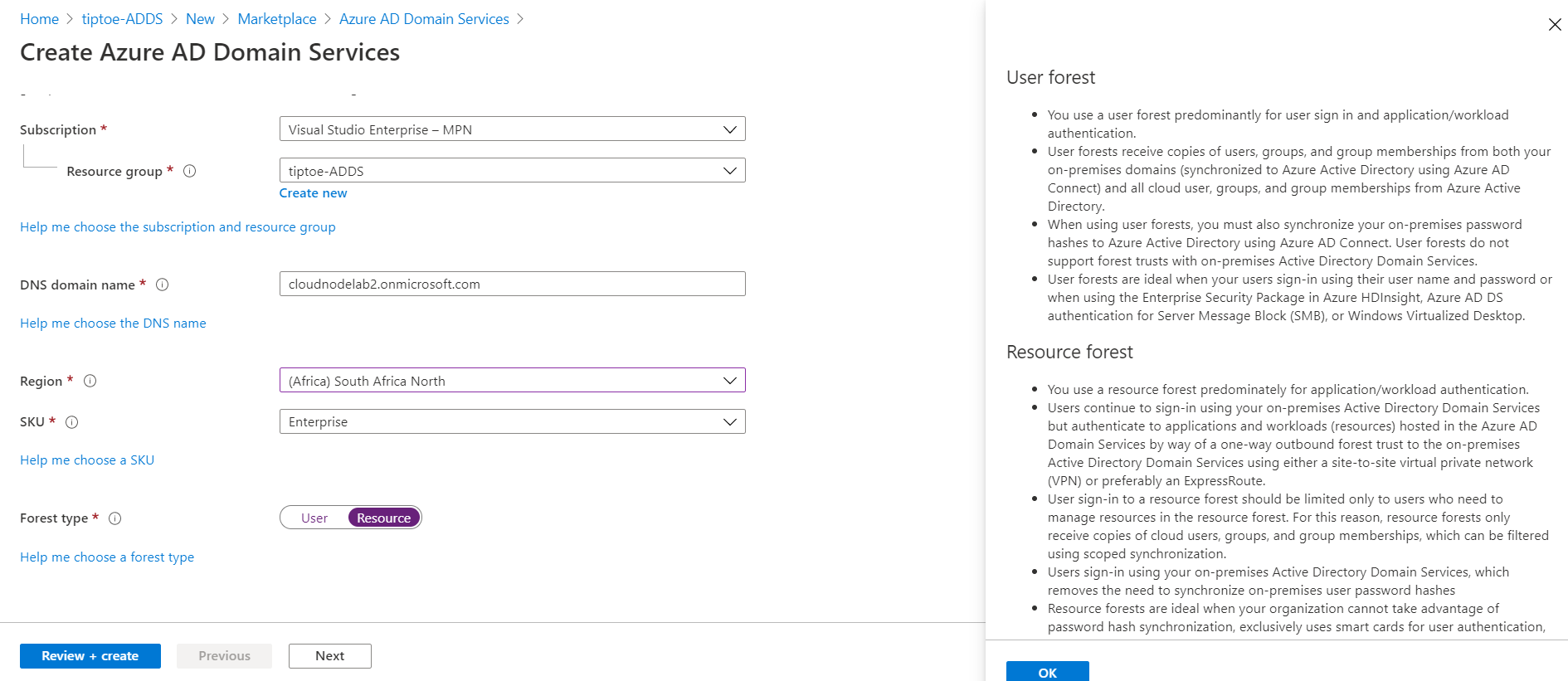 Creating managed Azure AD  Domain Services in Azure and adding a machine to that domain