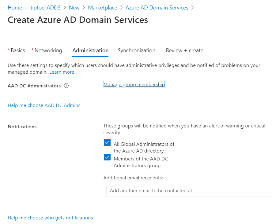 Creating managed Azure AD  Domain Services in Azure and adding a machine to that domain