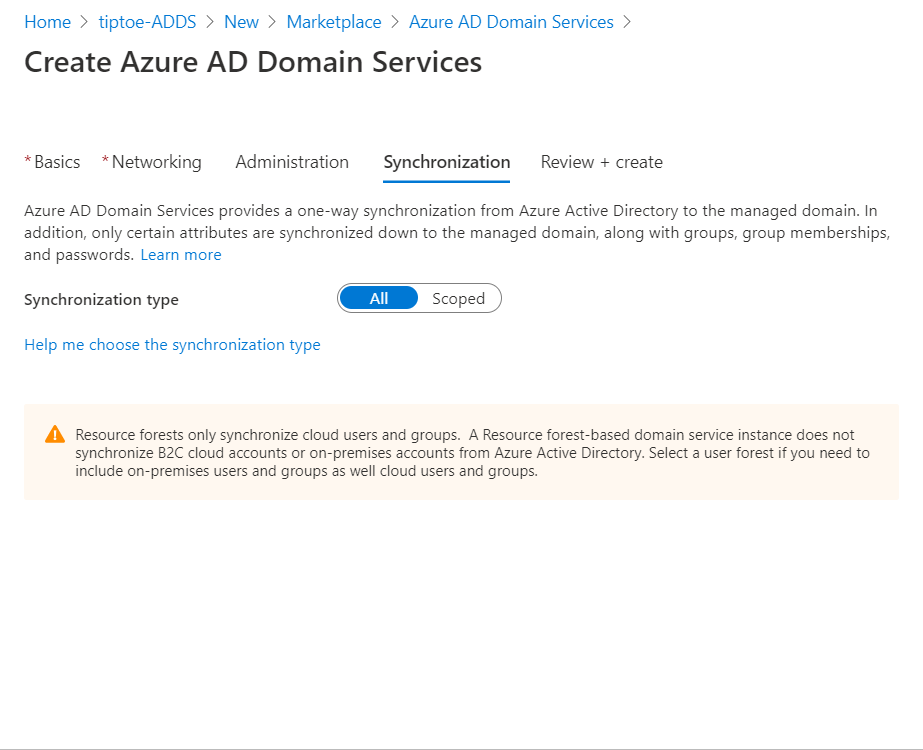 Creating managed Azure AD  Domain Services in Azure and adding a machine to that domain