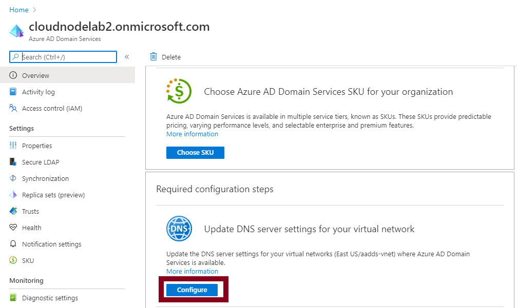 Creating managed Azure AD  Domain Services in Azure and adding a machine to that domain