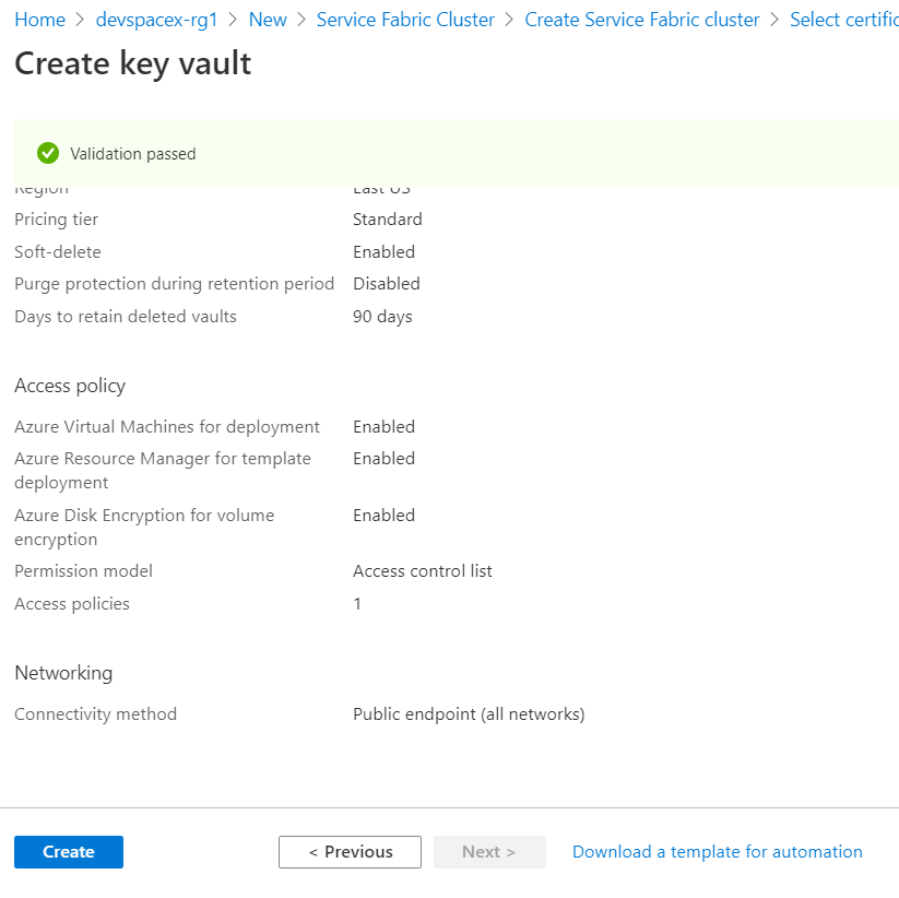 Creating an Azure Key Vault to store secrets in Azure