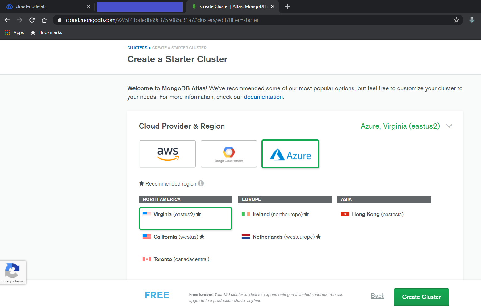 Provisioning a MongoDB Atlas Cluster to Azure