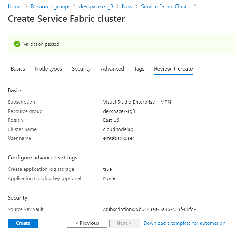 Creating an Azure Service Fabric Cluster