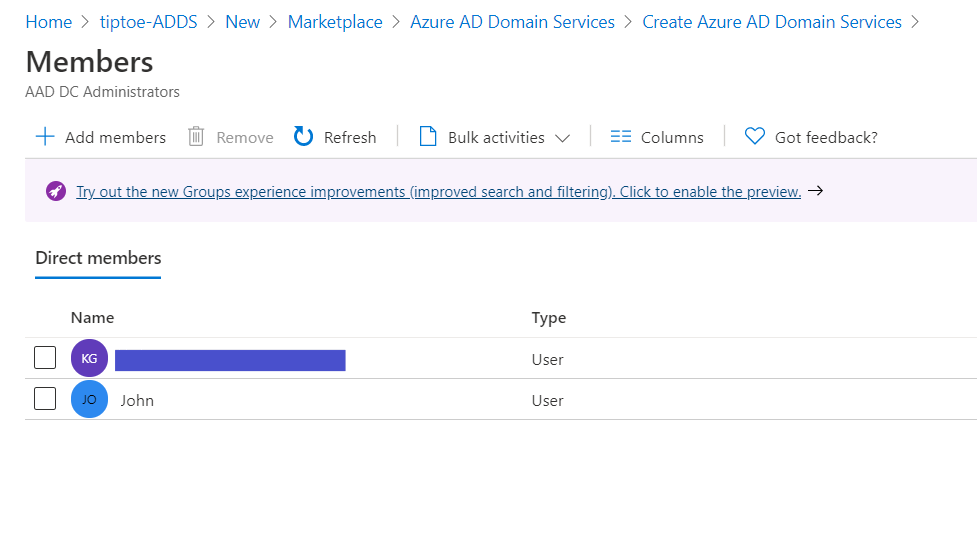 Creating managed Azure AD  Domain Services in Azure and adding a machine to that domain